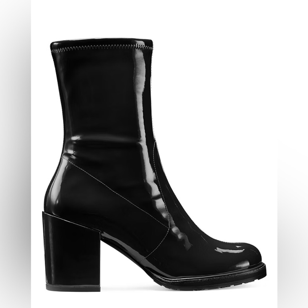 BRAND NEW STUART WEITZMAN DALENNA Black Patent Faux Leather Ankle Boots